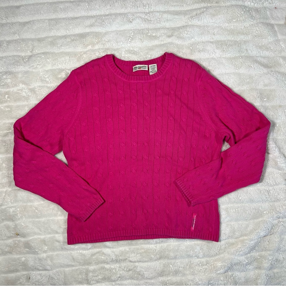 Vintage Polo Jeans Co. Ralph Lauren Cable Knit Pullover Pink Sweater Women’s XL